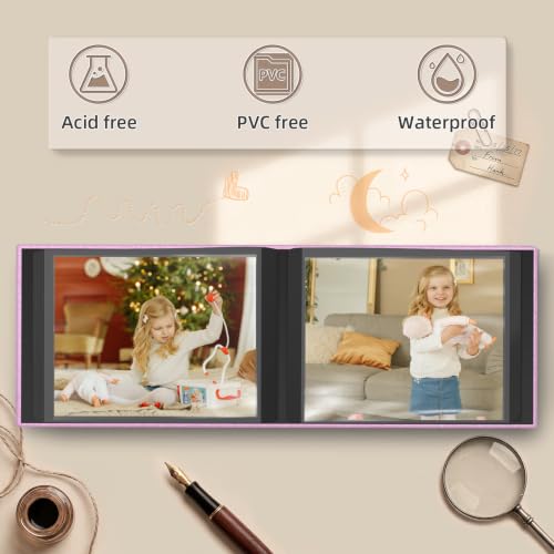 Popotop Photo Album 4x6 48 Pockets for Wedding Gifts,Linen Hardcover Picture Albums for Family Anniversary Baby Vacation Pictures - color: Pink, size: 48 Pockets