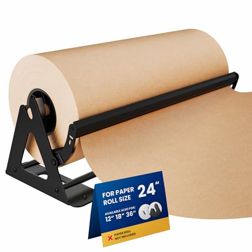 DIY CREW 24 Inch Paper Roll Dispenser and Cutter for Kraft, Butcher Paper | Tabletop, Wall Mount, Heavy Duty, Holds 1000ft Rolls - Roll Not Included - color: Matte Black, size: 24"