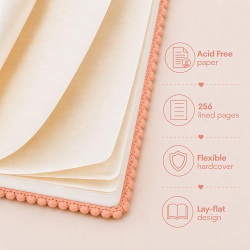 WORLD TRAVELER Eccolo A5 Lined Journal 256 Ivory Pages Lay Flat 6x8 - color: Peach Blockprint