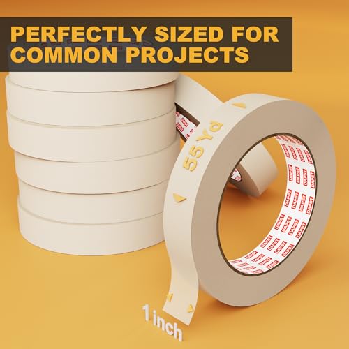 1 Inch x 55 Yards Masking Tape, 12 Rolls Beige White Painters Tape