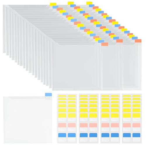 Caydo 60PCS 6x6 Inch Paper Storage Without Closure, 120PCS Sticky Included | Clear Plastic Sleeves with 120PCS Sticky Index Tabs for Organizing Scrapbook, Cardstock, Origami Paper, Cookie Stencil