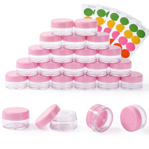 Eternal Moment 50 Pack 3G Sample Containers with Lids Cosmetic Small Jars | Makeup Travel Jars for Cream, Bead, Eye Shadow, Jewelry, Lotions, Powders, Glitters Lip Gloss with Labels,Spatulas (Pink) - color: Pink Lid, size: 0.1 Ounce