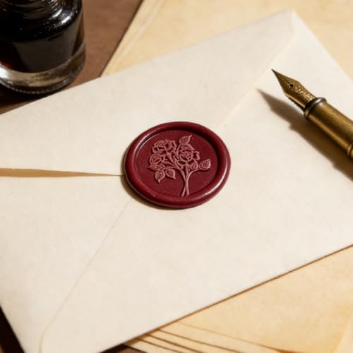 LANKIN Rose Wax Seal Stamp, Floral Plant Theme; 25mm Brass Head - color: Rose