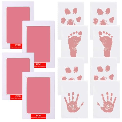 Inkless Hand and Footprint Kit, Newborn Baby Keepsake, 4-Pack | No-Mess Clean Touch Ink Pad for Baby Handprint & Footprint, Non-Toxic Baby Gift, Pet Paw Print Kit (4 Pack Pink) - color: 4 pack pink