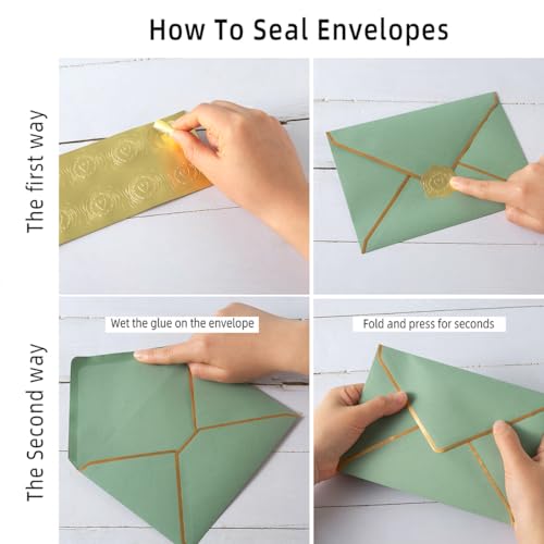 50 Pieces 4x6 Envelopes with Gold Stickers, Sage Green, 4.25 x 6.25 Inch | Gold Border Included, For Greeting Cards and Invitations - color: Sage Green, size: A4-4x6