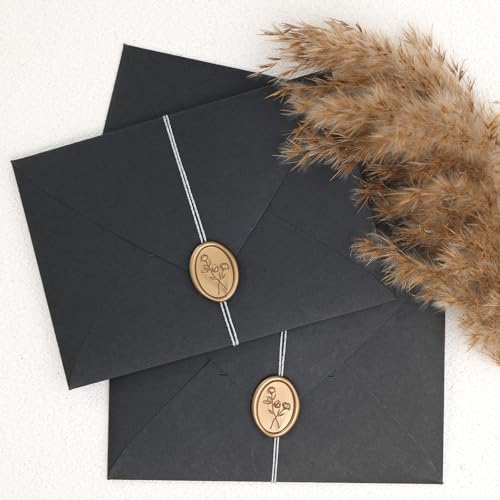 UNIQOOO Wax Seal Stickers - 3D Flower Oval Shape Wedding Invitation Envelope Seal Stickers, 50 Pcs Self- Adhesive Prosecco Metallic Light Gold Sticker, Perfect for Invitation, Christmas, Gift - color: Oval Flower, Light Gold