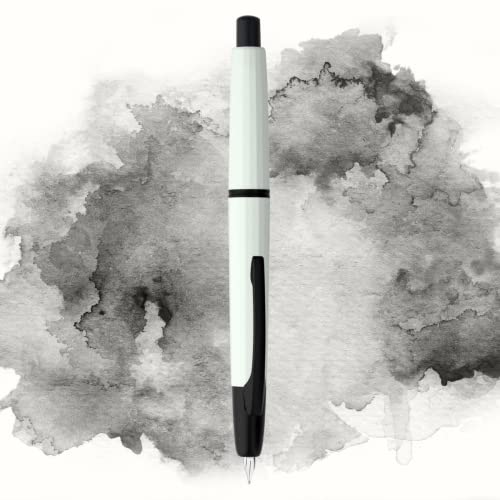 erofa Majohn A2 Press Fountain Pen Extra Fine Nib with Box, Retractable White Resin Ink Pen with Converter Writing Set (Black Clip Version - color: White--Black Clip