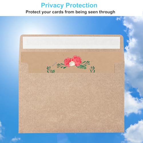 Blank Cards and Envelopes 4x6, 50 Pack Brown Blank Folded Greeting Cards and Envelopes Set with A4 Greeting Card Envelopes for DIY Greeting Cards, Thank You Cards, Invitations in All Occasions