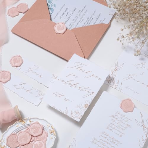 UNIQOOO Wax Seal Stickers - Eucalyptus Wedding Invitation Envelope Seal Stickers, 50 Pcs Self- Adhesive Blush Pink Stickers, Perfect for Invitation, Christmas, Gift Wrapping, Party - color: Eucalyptus Leaf - Blush Pink, size: Eucalyptus leaf,50