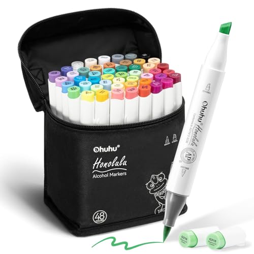 Ohuhu Alcohol Markers 48 Colors Brush& Chisel for Adults Cozy Coloring - style: Chisel & Brush