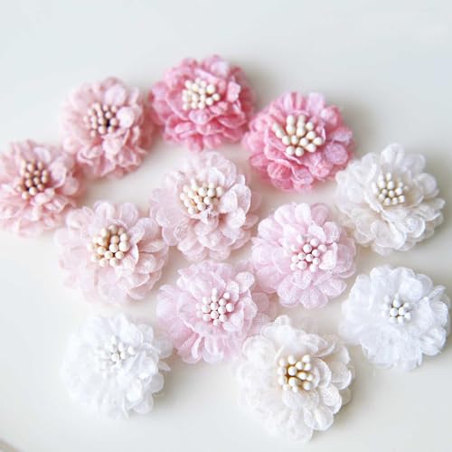 2.5cm / 0.98" Sewing on Fabric Flowers, Mini Lace Chrysanthemum Appliqué, Wedding Dress Embellishments, Floral Decor, Craft Supplies, DIY Doll Dresses (2 PCS) - color: White