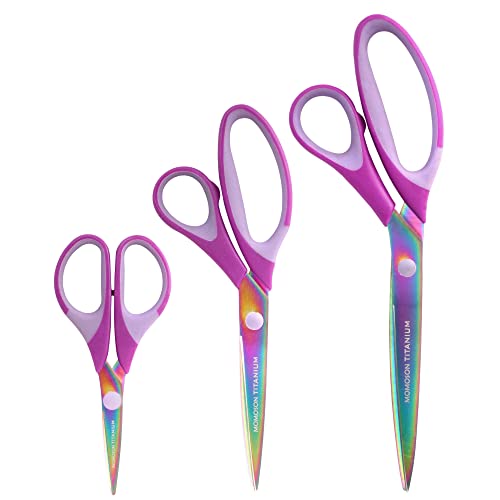 JubileeYarn Titanium Softgrip Scissors Set for Sewing, Arts, Crafts, Office - 3 Sets of 3 - Purple - color: 3pc Purple, size: 3 Sets