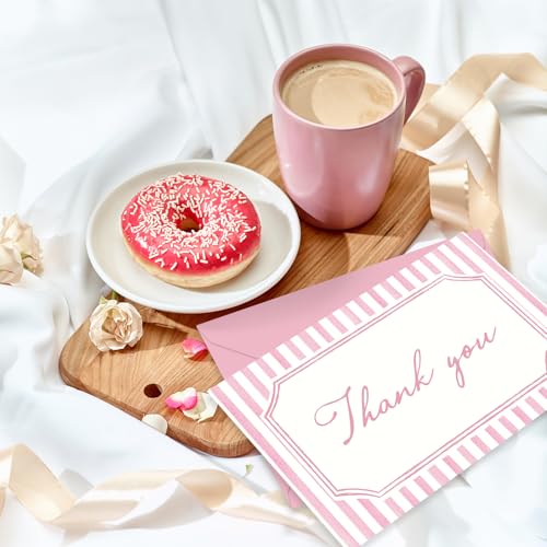 Whaline 24Pcs Pink Thank You Cards Striped Blank Note Cards with Envelopes Stickers Minimalist Pink Stripe Greeting Card for Wedding Birthday Baby Shower, 4 x 6 Inch - color: Pink