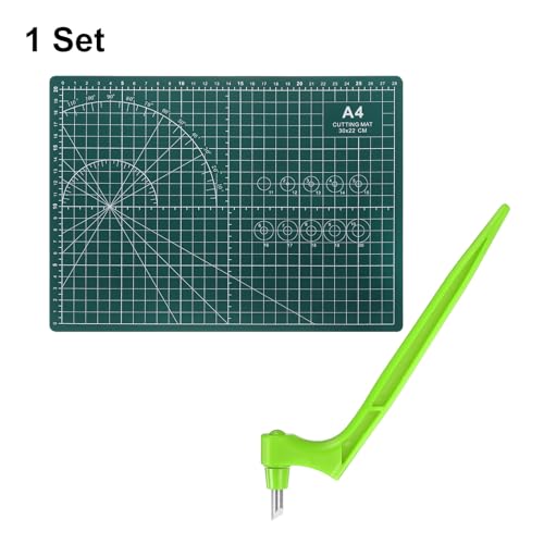 HARFINGTON Craft Cutting Tools 30 Degree Blades 360 Degree Rotating Blade Stainless Steel Cutter Pen Knife with Mat for DIY Crafts Stencils Scrapbooks, Green - color: Green