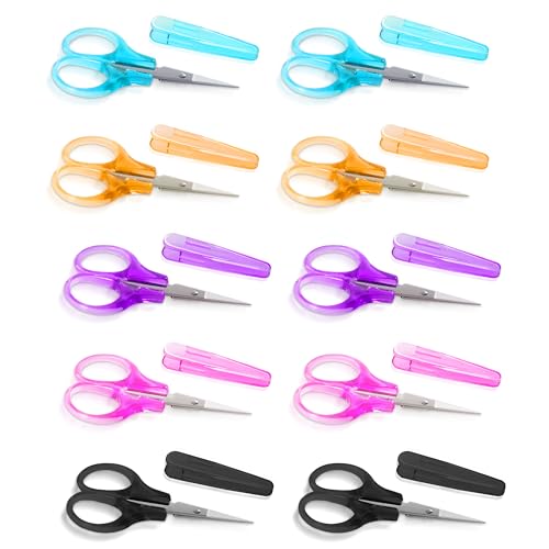 10 Pcs Mini Detail Craft Scissors, Stainless Steel, 3.5" | Sharp blades with protective cover for embroidery, paper cutting, sewing, knitting, and crafting. - size: 3.5 x 1.8 inches