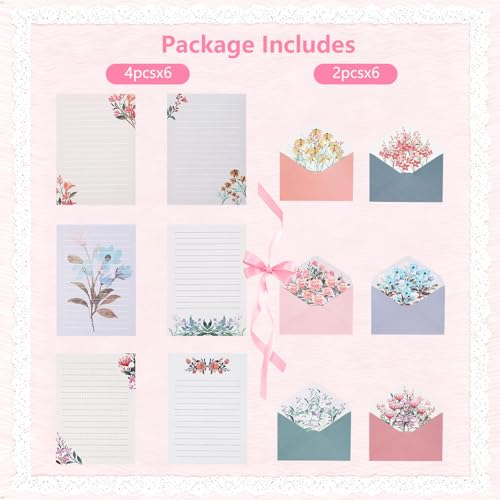 37 Pcs Stationery Paper Envelopes Set | Includes 24 Writing Paper & 12 Envelopes & 48 Stickers, Floral Letter Stationary Set for Wedding Invitations (6 Style) - color: Warm Floral