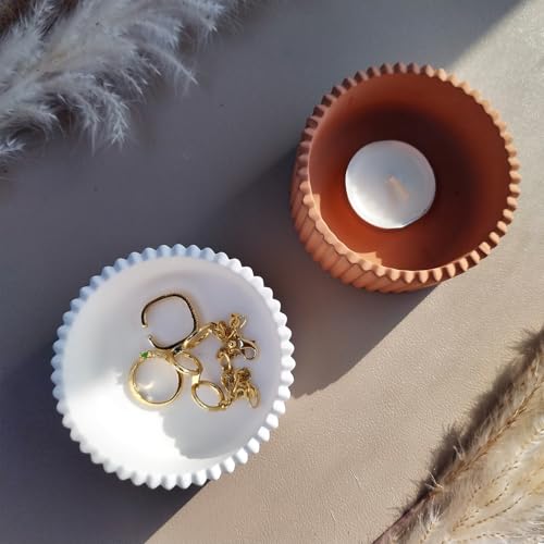 Wehous 2PCS Round Candle Holder Molds, Striped Storage Box Jar Plant Pot Silicone Molds for Epoxy Resin Concrete Cement Plaster, Container Trinket Tray Jewelry Holder Craft Mould DIY Home Ornament - color: 2x round strip