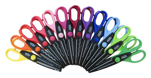 School Smart Paper Edger Scissors, 6-1/2 x 2-1/2 Inches, Assorted Colors, Set of 12