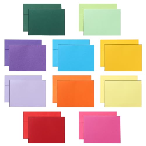 Silunkia 100 Packs 10 Assorted Colors Cards and Envelopes 4.25 x 5.5 - color: Multicolor, size: 4.25x5.5-100pcs
