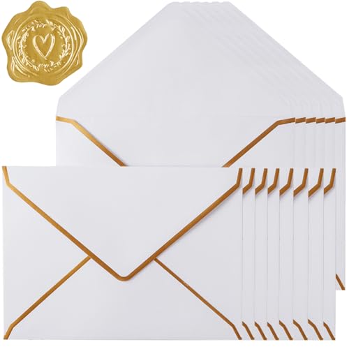 30 Pack 5x7 Envelopes Thick Paper White, 7.24x5.24 inch | Gold Border, A7 Greeting Cards Envelopes, Includes Stickers, For Invitations - color: White, size: 7.24x5.24 inches