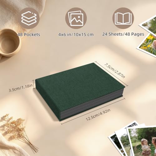 Popotop Photo Album 4x6 48 Pockets for Wedding Gifts,Linen Hardcover Picture Albums for Family Anniversary Baby Vacation Pictures - color: Green, size: 48 Pockets