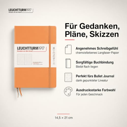 LEUCHTTURM1917 - Notebook Hardcover Medium A5-251 Numbered Pages for Writing and Journaling (Apricot, Dotted) - color: Apricot, style: Dotted