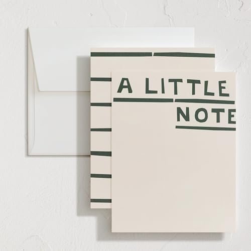 Minted Little Note Stationery Set, Set of 10, Flat Note Cards & Envelopes for Invitiations and Handwritten Thank You Messages, Minimalist Dark Green Stripes Design, Gifts for Women, Luxurious Paper - color: A Little Note