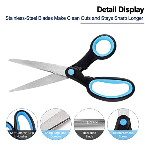 Left Handed Scissors for Adults, 8 Inch Lefty Scissors Bluk for Kids Student, All Purpose Sharp Blades Shears Set of 2 Pack, Great for Craft, Office, Sewing Fabric, Arts, School and Home, Black/Blue - color: Black&blue(2-pack)