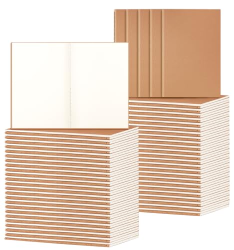 100 Pack A5 Blank Kraft Notebooks Bulk, Journaling Notebooks, Soft Cover Composition Notebook, 8.3x5.5 Inches 60 Pages Travel Journal Notebooks Set for Work, School, Student, Kids, Writing - color: Brown, style: Blank-100pack