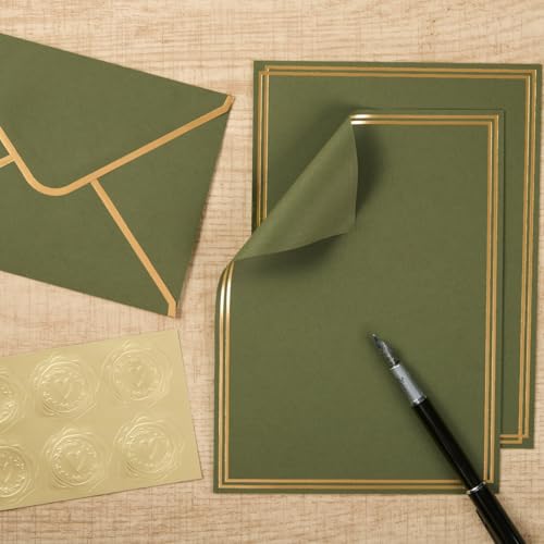 50 Pack Stationery Set with Envelopes, Olive Green, 6x8 Inches - color: Olive Green, size: 6x8 Inches
