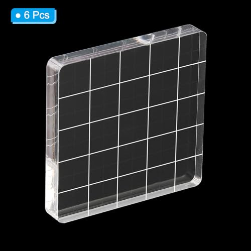 PATIKIL 2"x2" Acrylic Stamp Block, 6Pcs Clear Stamping Block with Grid Lines Decorative Mounting Blocks Square for Scrapbooking DIY Crafts Card Making - size: 2"x2"