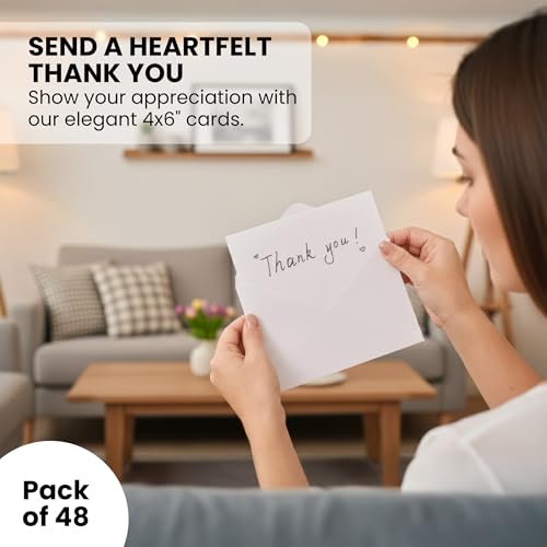 Paper Junkie 48 Pack Blank Cards and Envelopes - Folded and Printable 4x6 Cardstock Paper - Bright White, Thick Premium Invitation Paper Stock for Greetings, Wedding, Party, Business or Personal Notes - color: White, size: 4x6"