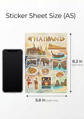 Thailand Sticker Sheet, Thailand Stickers for Laptop & Journal - style: Thailand