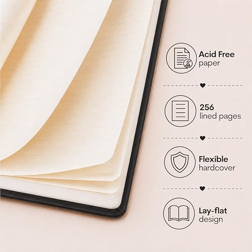 WORLD TRAVELER Eccolo A5 Lined Journal 256 Ivory Pages Lay Flat 6x8 - color: Black with Pen