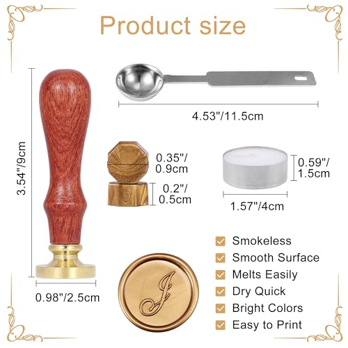 Yoption Handwriting Letter J Wax Seal Stamp Kit with Antique Gold Wax Beads - color: J
