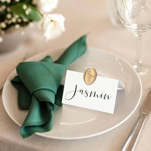 UNIQOOO Wax Seal Stickers - 3D Flower Oval Shape Wedding Invitation Envelope Seal Stickers, 50 Pcs Self- Adhesive Prosecco Metallic Light Gold Sticker, Perfect for Invitation, Christmas, Gift - color: Oval Flower, Light Gold