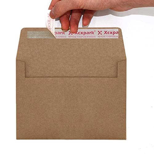 Xxcxpark 200 Qty Printable A6 Invitation Envelopes 4.75 x 6.5 Cards, Self Seal 120GSM Brown Paper Envelopes for Invitations, Papers, Photos, Documents, Wedding, Baby Shower, Easy to Seal and Peel - color: Brown, size: 200 Qty A6 Envelopes (4.75" x 6.5")