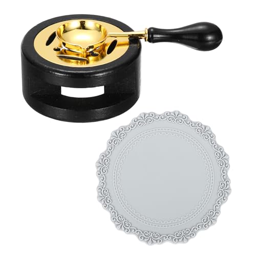PATIKIL Wax Stamp Seal Kit, Wax Seal Kit Include Sealing Warmer, Melting Spoon, Silicone Pad, Retro Melt Stove Pot Furnace Tool for Envelope Letter Mailing Crafts DIY, Black/Gray - color: Black/Gray
