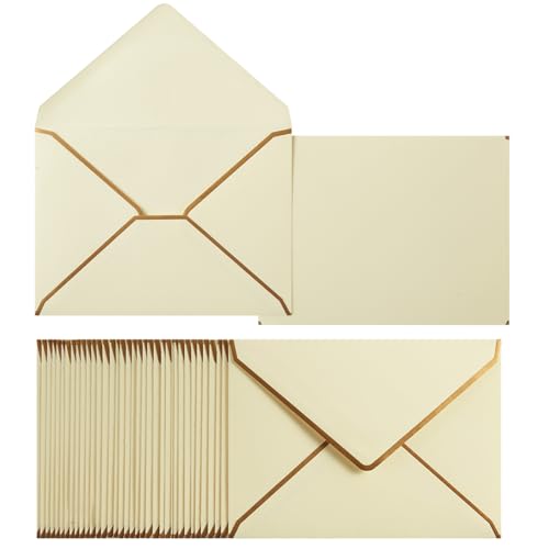 50 Pack A6 Envelopes Cream Color 4x6 with Gold Border, 4.75x6.5 - color: Cream Color, size: A6 (4.75x6.5)