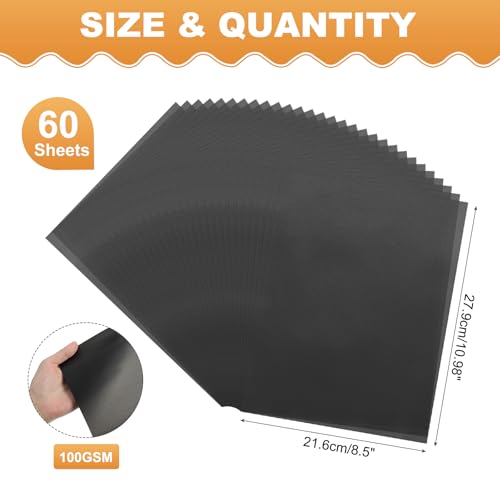 MECCANIXITY 60 Sheet Colored Vellum Paper 8.5" x 11", 100gsm Translucent Printable Vellum Sheets for Printing Wedding Invitations Inkjet Laser Printer, Black - color: Black