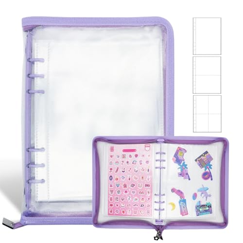 A5 Sticker Storage Organizer Binder Collecting Book Album, Purple - color: purple