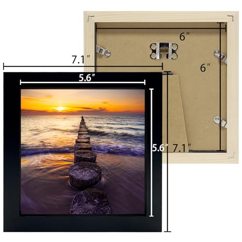 6x6 Black Picture Frames Set of 2, Square Solid Wood Photo Frame for Tabletop or Wall Mounting - color: Black, size: 6X6(2pcs)