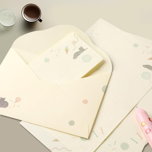 37 Pcs Stationery Paper Envelopes Set | Includes 24 Writing Paper & 12 Envelopes & 48 Stickers, Flower Cat Letter Writing and Stationery Paper Envelopes(4Style) - color: Cute