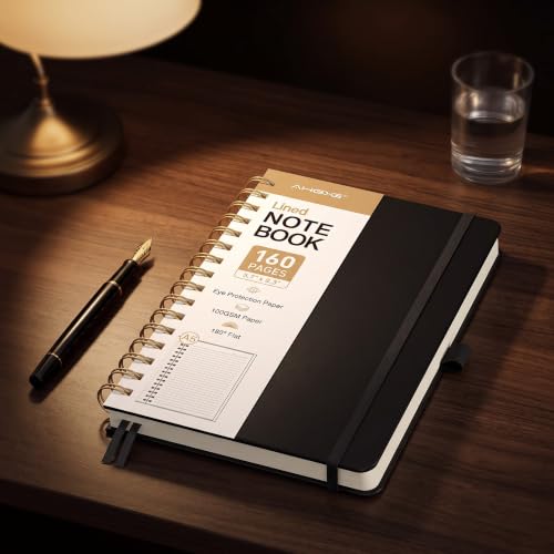 AHGXG Spiral Journal Notebook, 160 Lined Pages, A5 Size (5.7'' x 8.3'') - color: Black