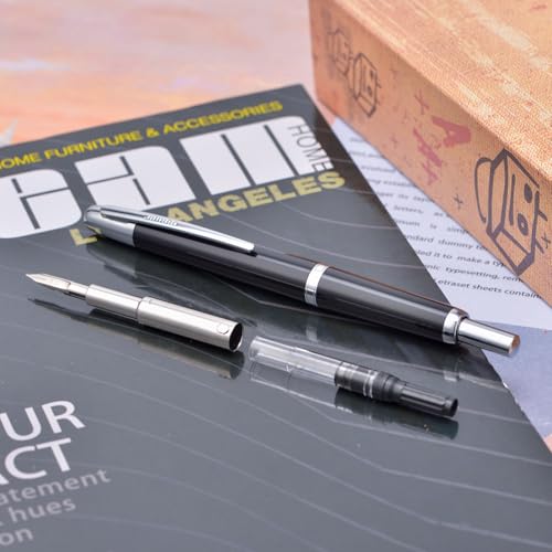 Jinhao 20 Press Fountain Pen, Piano Black Retractable Extra Fine Nib with Ink Converter Set (Silver Clip) - color: Piano Black (Silver Clip), style: Extra Fine