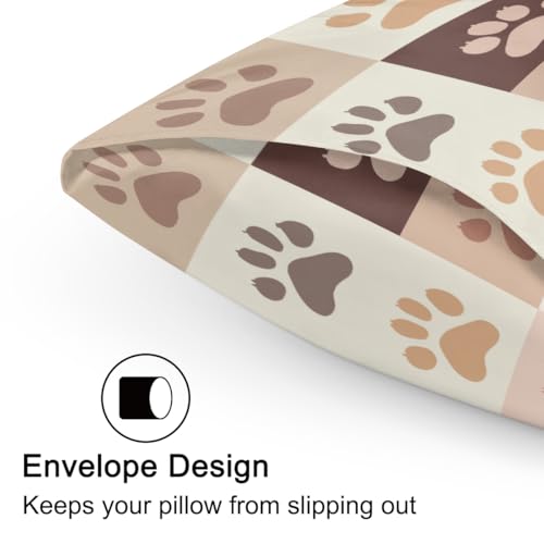 Satin Pillowcase for Hair and Skin, Standard Size Cute Animal Paw Print Decorative Pillow Sham with Envelope Closure Pillow Cover for Bedroom Hotel - color: Cute Paw Print, size: 20x26in