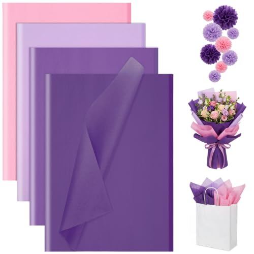 160 Sheets Purple Tissue Paper for Gift Bags 14 x 20 Inch | 4 Colors Soft Tissue Paper for Gift Wrapping DIY Crafts Weddings Birthdays First Day of School Decorations - color: Assorted Purple