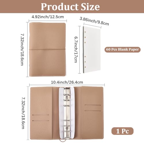 A6 120 Pages 6 Ring Soft Cover Diary Planner Binder Refillable PU Leather Travel Journal Notebook for Women Men Writing Binder Loose Leaf Cover Notepad Folder for Meeting Fill Paper(White) - color: Tan
