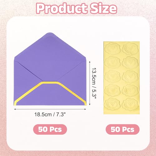 PATIKIL 50 Pcs A7 Envelopes, 5 x 7" Gold Border Invitation Envelopes Mailing Party Envelope for Wedding Invitation Cards Greeting Graduation Birthday Office, Purple - color: Purple