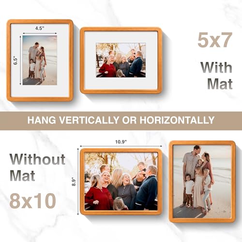 8x10 Picture Frame, USA-Sourced Natural Solid Teak Wood Photo Frame with HD-Tempered Glass, Handcrafted Rounded Corner 8 by 10 Wooden Frame Matted to 5x7 Photos, Wall or Tabletop Display - color: Solid Honey Teak, size: 8x10